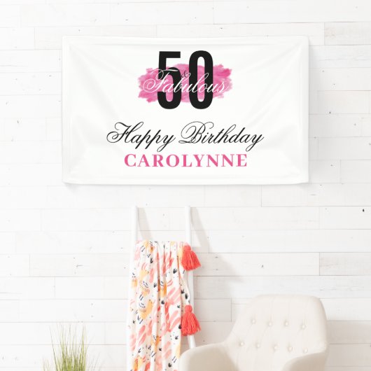 ホットピンク50と素晴らしい水カラー誕生日 横断幕 (インサイチュ)