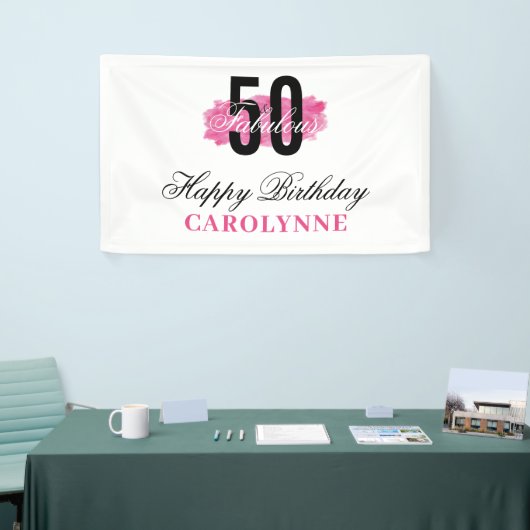 ホットピンク50と素晴らしい水カラー誕生日 横断幕 (トレードショー)