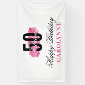 ホットピンク50と素晴らしい水カラー誕生日 横断幕 (縦)