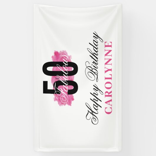 ホットピンク50と素晴らしい水カラー誕生日 横断幕 (縦)