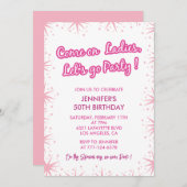 ホットピンク50歳の誕生日招待状はキラキラ輝く 招待状 (正面/裏面)