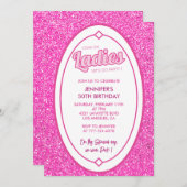 ホットピンク50th誕生日招待状ガーリーグリッター 招待状 (正面/裏面)