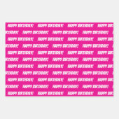 ホットピンク60ハッピーバースデー名前をカスタムする ラッピングペーパーシート (正面3)