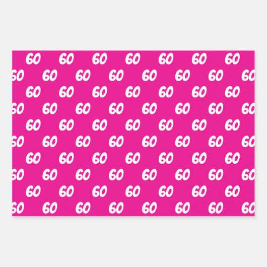 ホットピンク60ハッピーバースデー名前をカスタムする ラッピングペーパーシート (正面)