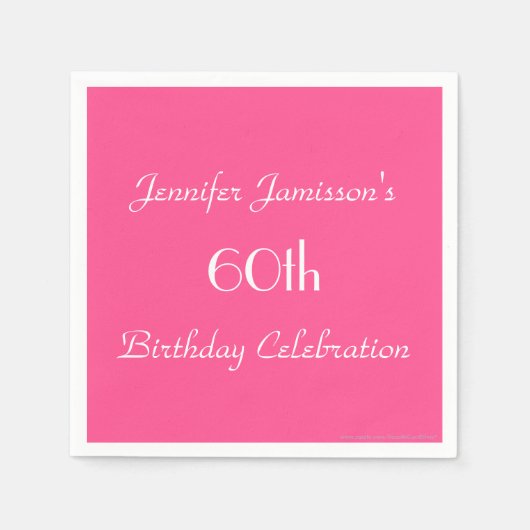 ホットピンク60th誕生日パーティミニマル紙 スタンダードカクテルナプキン (正面)