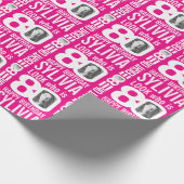 ホットピンク80歳の誕生日の写真80カスタム名 ラッピングペーパー (角)