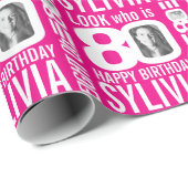 ホットピンク80歳の誕生日の写真80カスタム名 ラッピングペーパー (ロールコーナー)