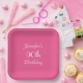 ホットピンク90th誕生日パーティー,名前,ミニマリスト ペーパープレート (パーティー)