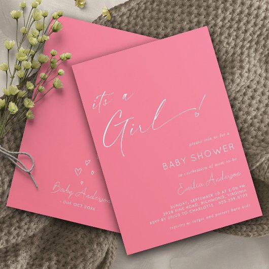 ホットピンク |かわいいハート女の子の赤ちゃんシャワー 招待状