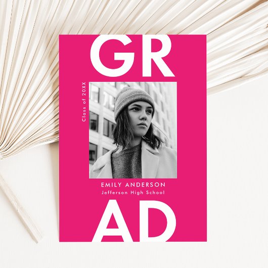 ホットピンク |はっきりした写真卒業 案内状