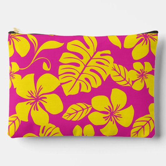 ホットピンク/イエローのピンクビキニ模様 アクセサリーポーチ (正面)