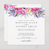 ホットピンク&イエロー春フローラ結婚式招待状 案内状 (正面/裏面)