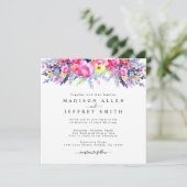 ホットピンク&イエロー春フローラ結婚式招待状 案内状 (スタンド正面)