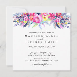 ホットピンク&イエロー春フローラ結婚式招待状 案内状