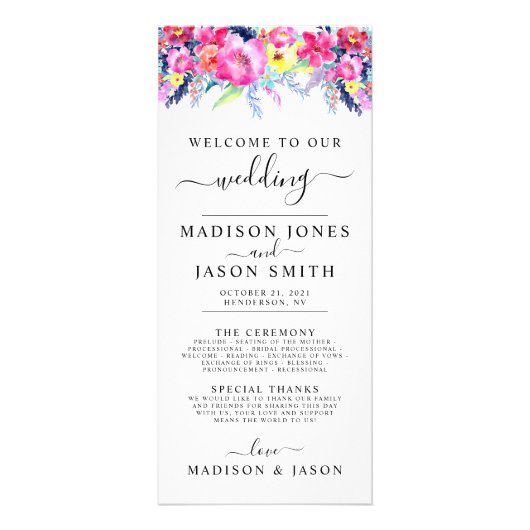 ホットピンク&イエロー春フローラ結婚式 プログラム (正面)