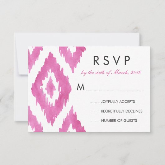 ホットピンク イカット RSVP 出欠カード (正面)