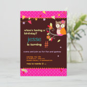 ホットピンク/オレンジのフクロウ/DIYカラー... 誕生日パーティー 招待状 (スタンド正面)