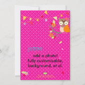 ホットピンク/オレンジのフクロウ/DIYカラー... 誕生日パーティー 招待状 (裏面)