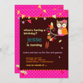 ホットピンク/オレンジのフクロウ/DIYカラー... 誕生日パーティー 招待状 (正面/裏面)