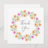 ホットピンク&オレンジウォーターカラーフローラリース サンキューカード (正面/裏面)
