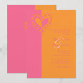 ホットピンク&オレンジハート結婚式招待状 招待状 (正面/裏面)