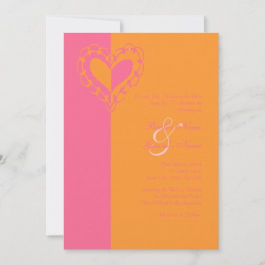 ホットピンク&オレンジハート結婚式招待状 招待状 (正面)