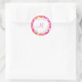 ホットピンク、オレンジ色の水カラー抽象芸術デイジーラベル ラウンドシール (バッグ)