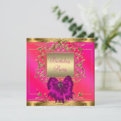 ホットピンク、オレンジ、ゴールドの誕生日パーティー 招待状 (スタンド正面)