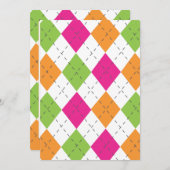 ホットピンク、オレンジ、ライムアーガイル柄の 招待状 (正面/裏面)