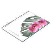ホットピンク オーキッド トロピカル ウォーターカラー フローラル ノートブック (左側)