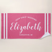 ホットピンク ガールズ ウィークエンド 名前カスタマイズ ビーチタオル (正面)