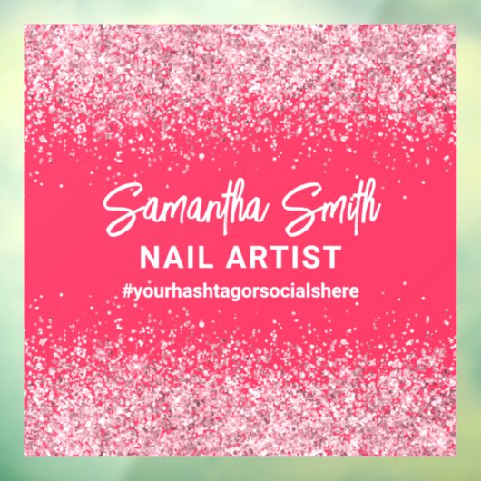 ホットピンク グリッター ネイルアーティスト ビューティーサロン ハッシュタグ ウィンドウサイン (シート3)