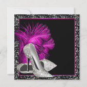 ホットピンク グリッター ハイヒール 女性の誕生日 招待状 (裏面)