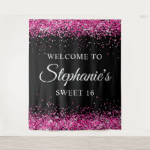 ホットピンク グリッター ブラック スイート16 バースデー ウェルカム