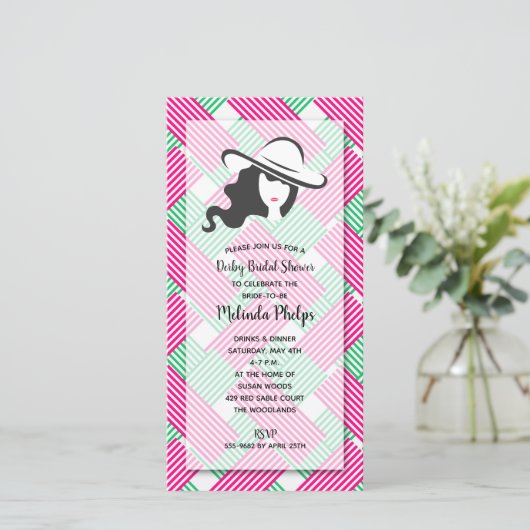 ホットピンク&グリーンダービーブライダルシャワー招待状 (スタンド正面)