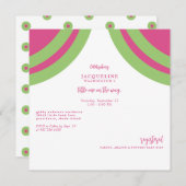 ホットピンク&グリーンピンク文字ベビーシャワー 招待状 (正面/裏面)