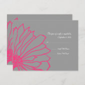 ホットピンク&グレーフローラ結婚式招待状RSVP 出欠カード (正面/裏面)