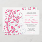 ホットピンク、グレー、ホワイト チャリティーオークション 招待状 (正面/裏面)