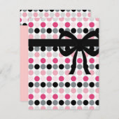 ホットピンク、グレー、ライトピンク、ブラックの水玉模様 招待状 (正面/裏面)