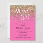 ホットピンク&ゴールドグリッター ベビーシャワー招待状 招待状 (正面)