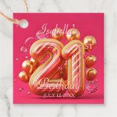 ホットピンク ゴールドバルーン ダイヤモンド 21歳の誕生日 フェイバータグ (正面)