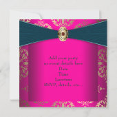 ホットピンク ゴールド ダマスク ブラック タイ パーティー 招待状 (裏面)