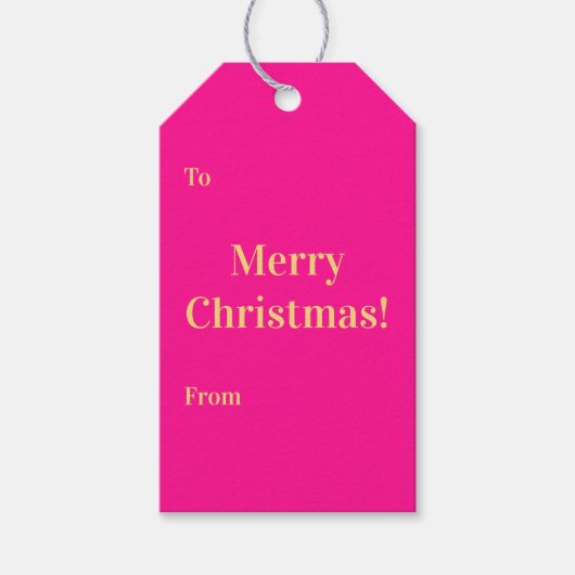 ホットピンク ゴールド メリークリスマス To From ギフトタグ (正面)