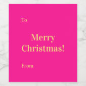 ホットピンク ゴールド メリークリスマス To From ワインラベル (シングルラベル)