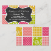 ホットピンク、サーモン、イエロー、グリーン市松模様に可愛 名刺 (正面/裏面)