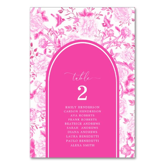 ホットピンク シノワズリー 席次表 テーブルナンバー (正面)