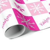 ホットピンク&シルバーのペパーミン&スノーフレーク名 ラッピングペーパー (ロールコーナー)