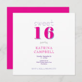 ホットピンク スイート16 スクエア バースデーパーティー 招待状 (正面/裏面)