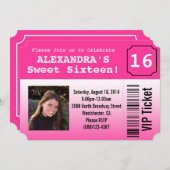ホットピンク スウィート16 フォトチケット 招待状 (正面/裏面)