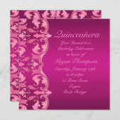ホットピンク スワール ダマスク 誕生日 キンセアニエラ 招待状 (正面/裏面)